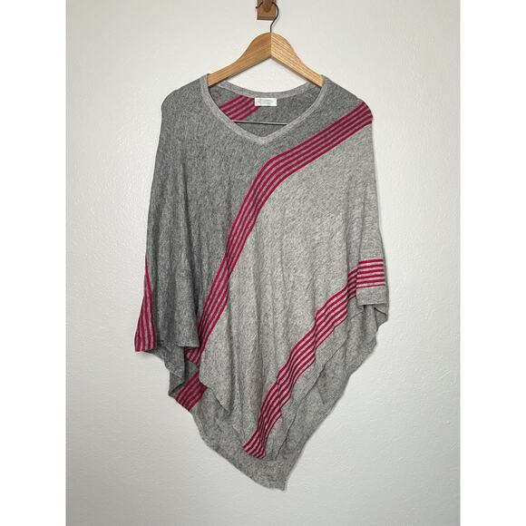 Cashmere Poncho Striped Pink Gray OS - Picture 1 of 3